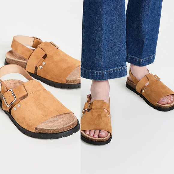 A.P.C. NWOT Noe Suede Slingback Sandals in Caramel Size EU 41/ US 11W / US 8M - Picture 1 of 16